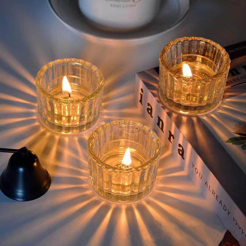 Scented Candle Glass Cup Striped Tea Light Cup Romantic Candlelight Dinner Holiday Decoration Candle Holder Cup Empty Cup