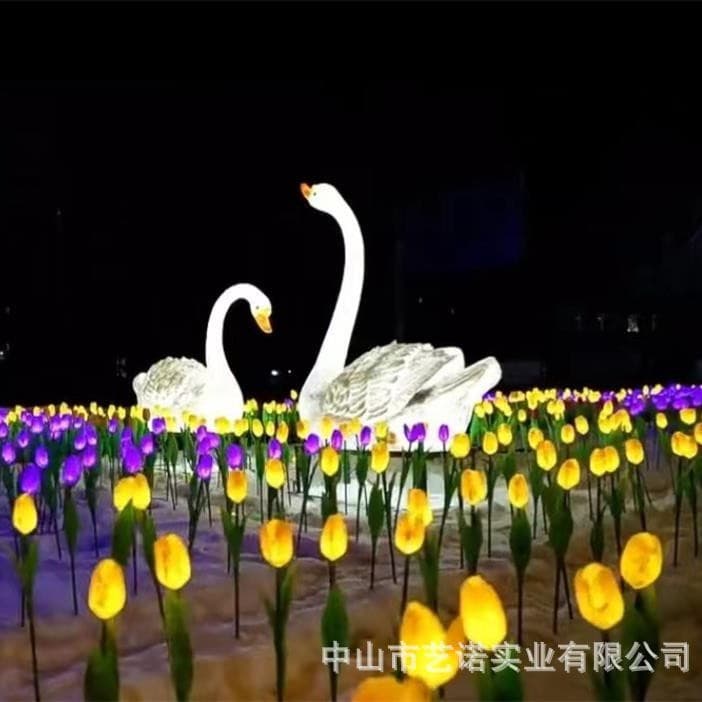 Large landscape lighting animal shape luminous fiberglass resin sculpture swan shape landscape lamp cultural tourism night scene