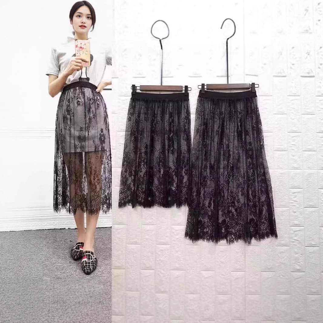 New Mid-Length Single-Layer Lace Base Skirt A- Line Half Skirt Net Lining Inner Wear for Cheongsam Floral Pattern Polyester Fibe