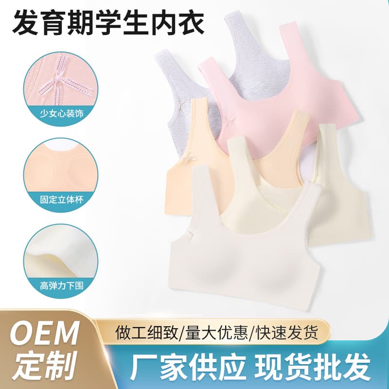Stage 1 Teen Seamless Bra for Middle and High School Girls, Developmental Fixed Cup Anti-Show Through Vest Bra