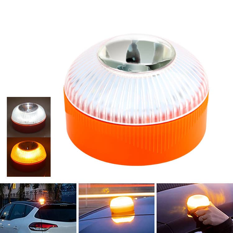V16 Explosive Flash Led White Light Emergency Yellow Car Warning Light Traffic Flash Battery Base Strong Magnet