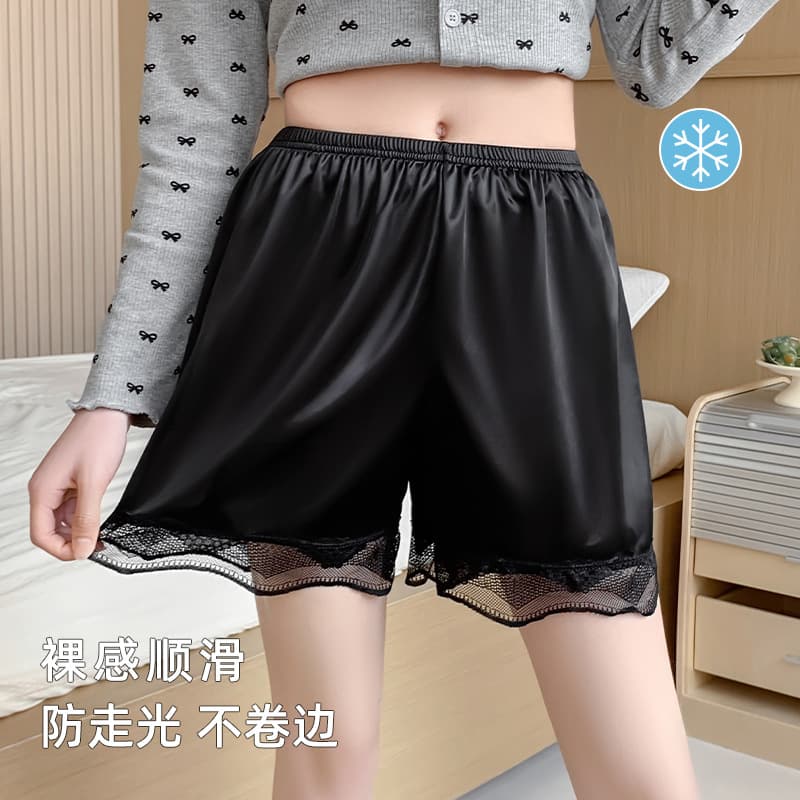 Satin Safety Shorts for Women, Anti-Exposure, Summer Thin, Seamless, Wearable Outside, Non-Rolling, Lace Homewear Base Layer, Protective Shorts