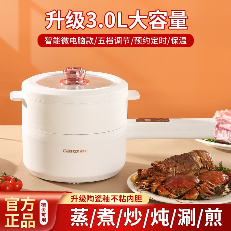 Multifunctional electric cooking pot student dormitory non-stick small electric pot household double-layer long-handled electric hot pot mini steaming pot