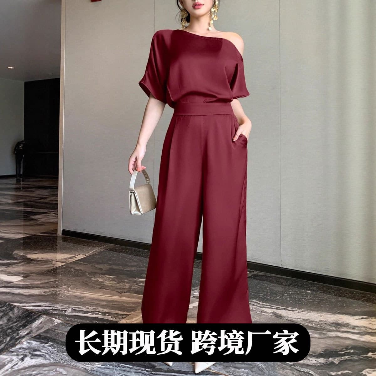 European and American Brand Women's 2026 Spring Winter New Satin Jumpsuit Elegant Asymmetrical Dress Factory