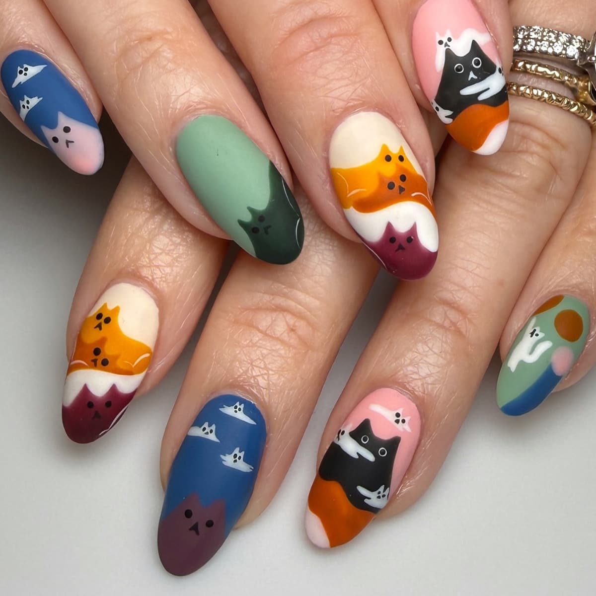New Contrast Color Fake Nails Artificial Nail Art Patch Cartoon Ghost Demon Nebula Moon Fake Nails Foreign Trade Nail Art