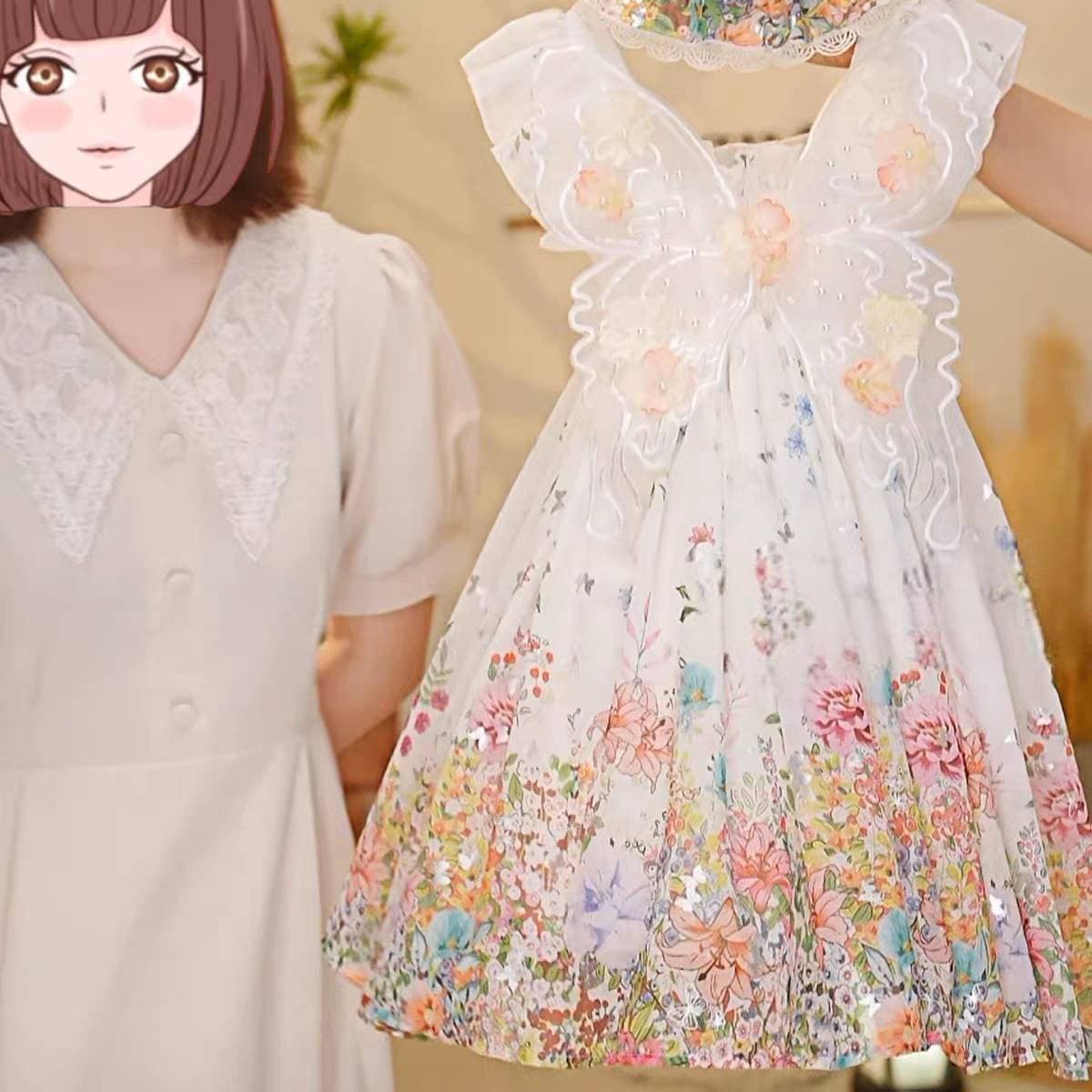 Girls Summer Pastoral Floral Beach Dress New Mesh Tulle Dress Baby Beautiful Strapless Princess Dress