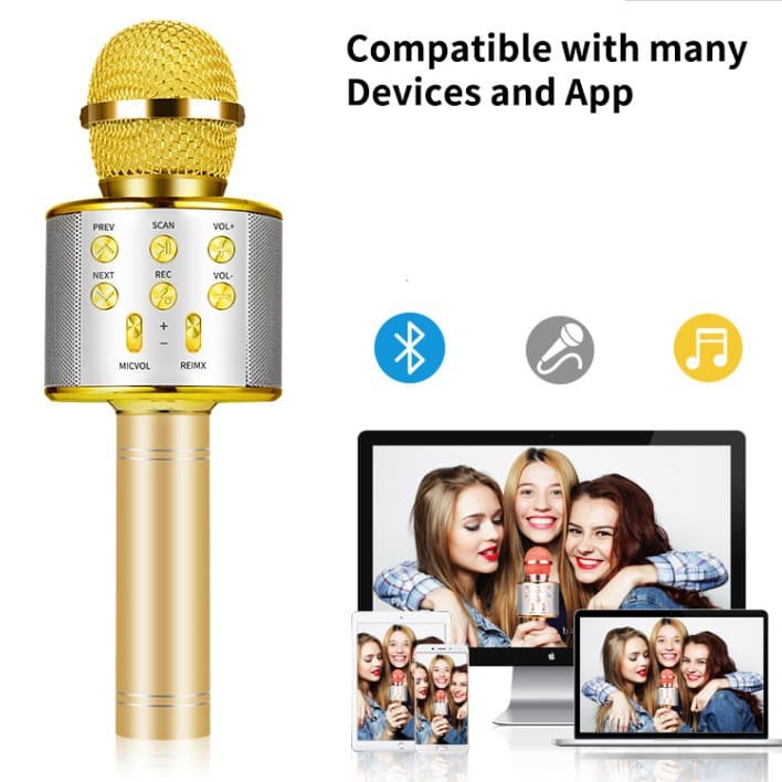 Microphone Speaker All-in-One Home KTV Wireless Bluetooth Microphone for Kids Adults WS858