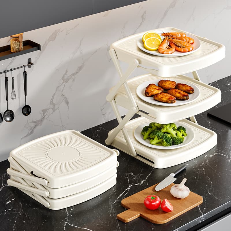 Food Prep Multi-Function Countertop Storage Rack, Kitchen Organizer, Foldable Multi-Layer Tray for Hot Pot Ingredients