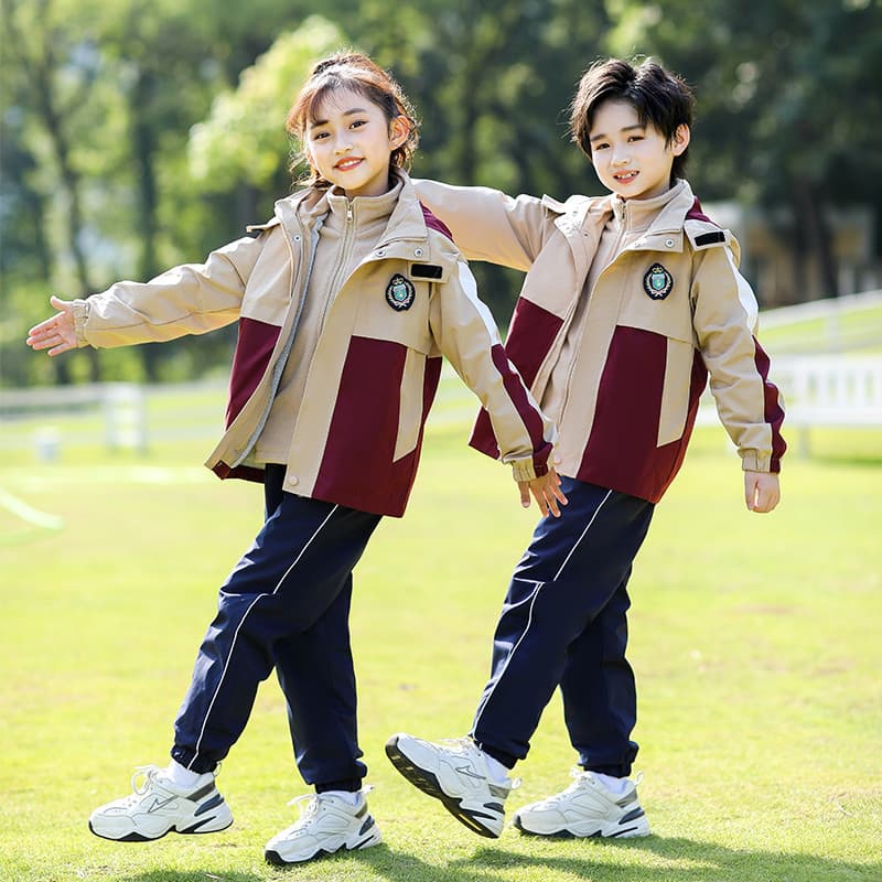 Children's School Uniform Set: Primary and Secondary Students' Windbreaker, Kindergarten Outfit in Green and Red with DuPont Triple Protection