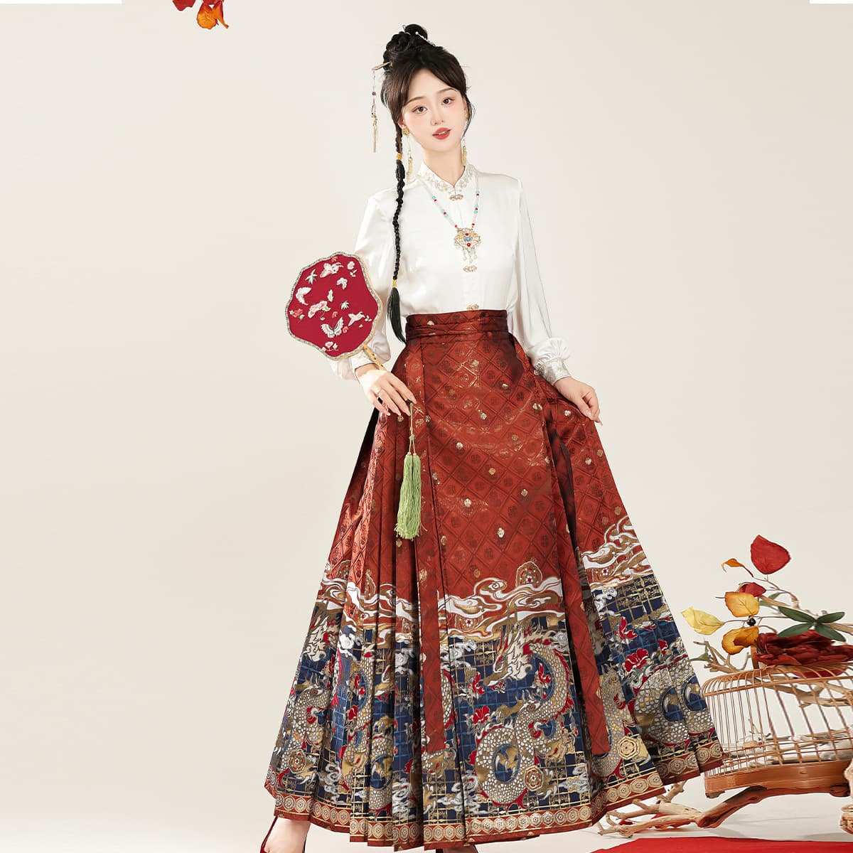 Original Design Auspicious Dragon Blessing Hanfu for Women, Chinese Style Improved Han Elements, New Chinese-Style Long Mamian Skirt 8987