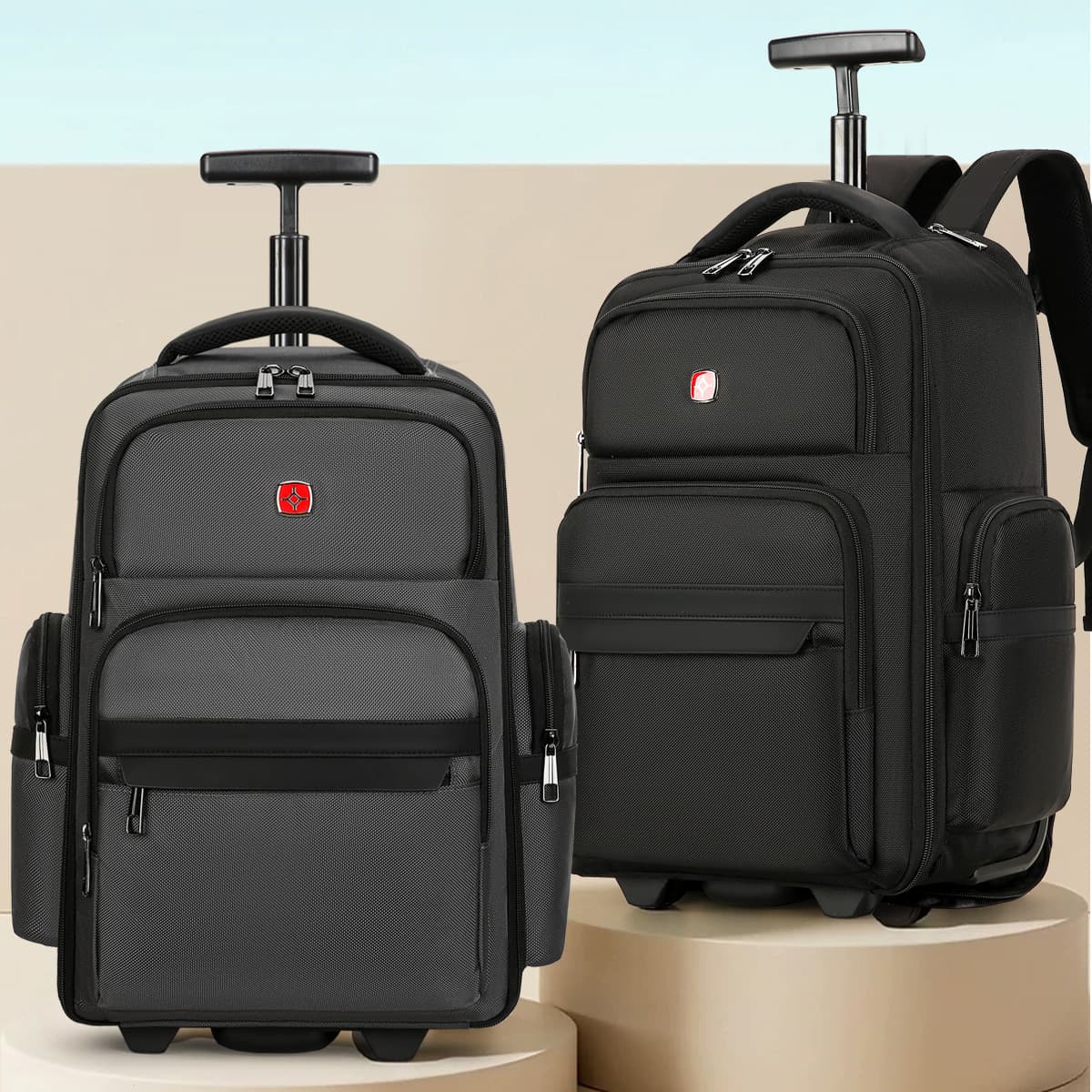 Trolley Backpack High-End Business Travel Commuter Backpack Durable Waterproof Multifunctional Laptop Bag with Luggage Strap