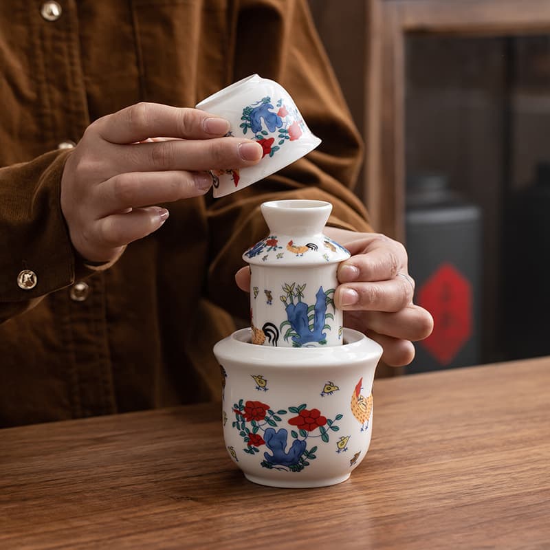 Rice wine warmer ceramic wine set chicken cup warmer wine pot white wine sake hot business gift new Chinese style