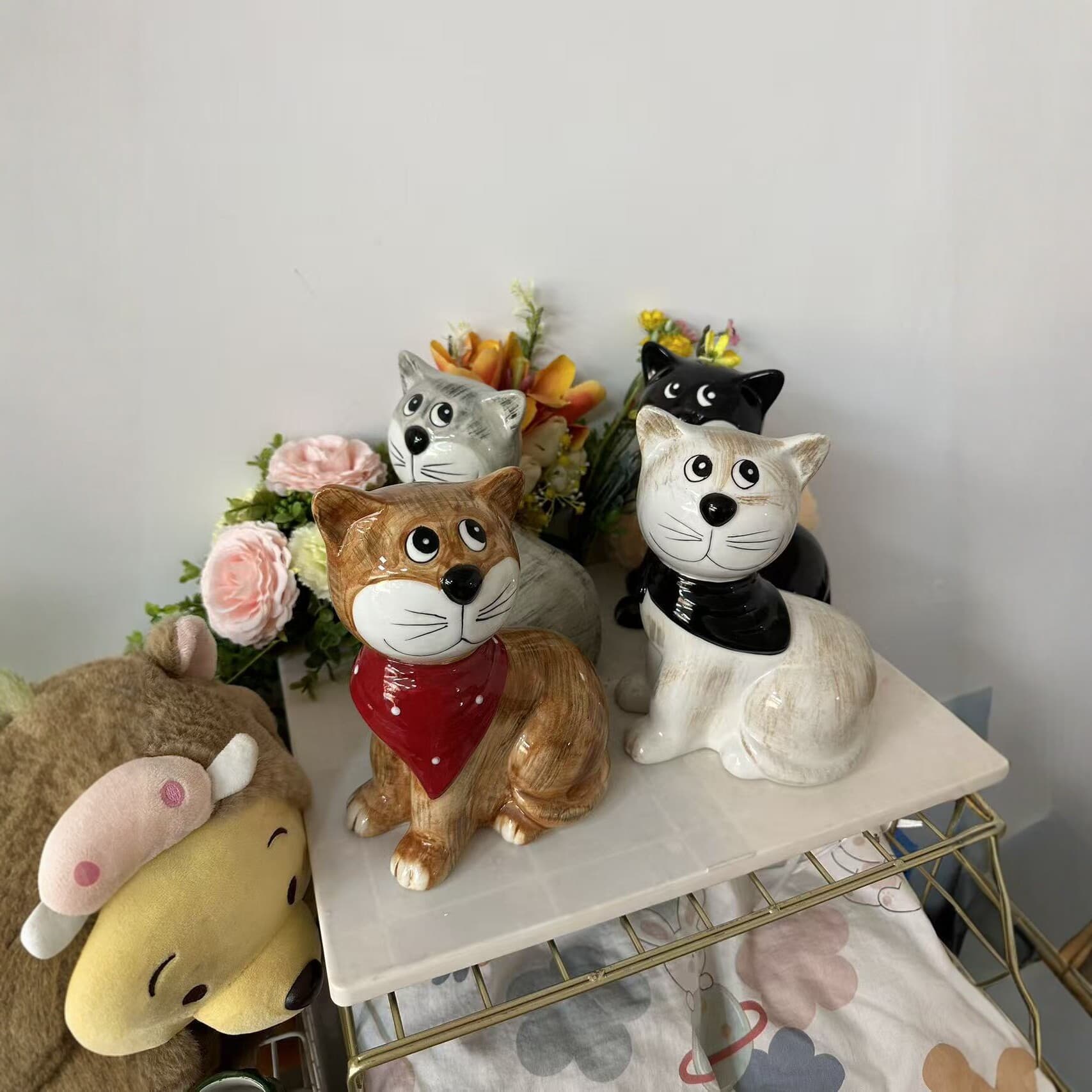 Creative Desktop Ornament Cute Living Room Entryway Shoe Cabinet TV Cabinet Ceramic Figurine Trendy Silly Cat
