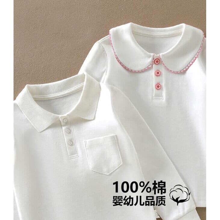 Tongduomei children's solid color POLO lapel bottoming shirt white school uniform inner top for boys and girls inner layering shirt