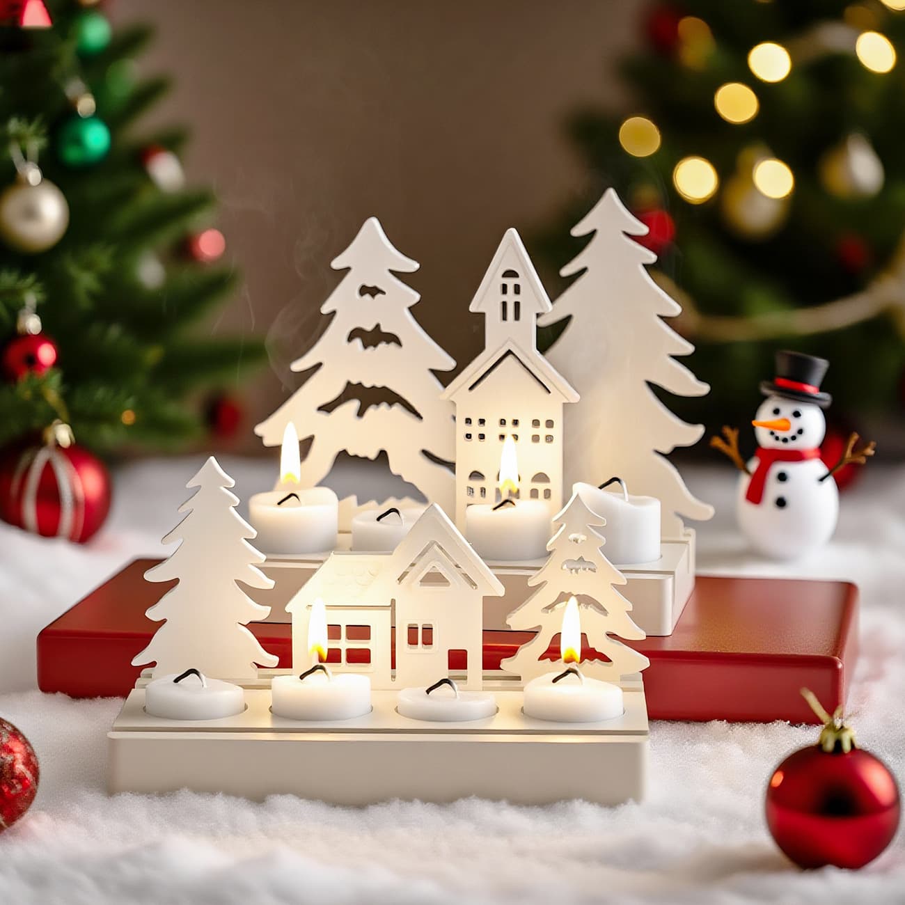 Cross-border Christmas Decoration Silicone Mold DIY Epoxy Resin Christmas Tree House Four-grid Candle Holder