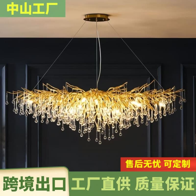 Creative Restaurant Light French Light Luxury New Main Light Crystal Light Water Drop Branch Living Room Restaurant Luxury Villa Chandelier