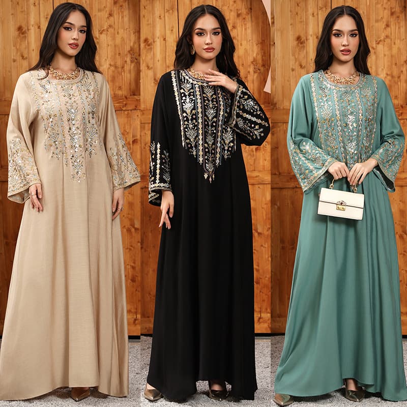 AB497 Middle East Cross-Border Women's Clothing Arabian Dress Embroidered Fashion Amazon Robe (jalabiya)