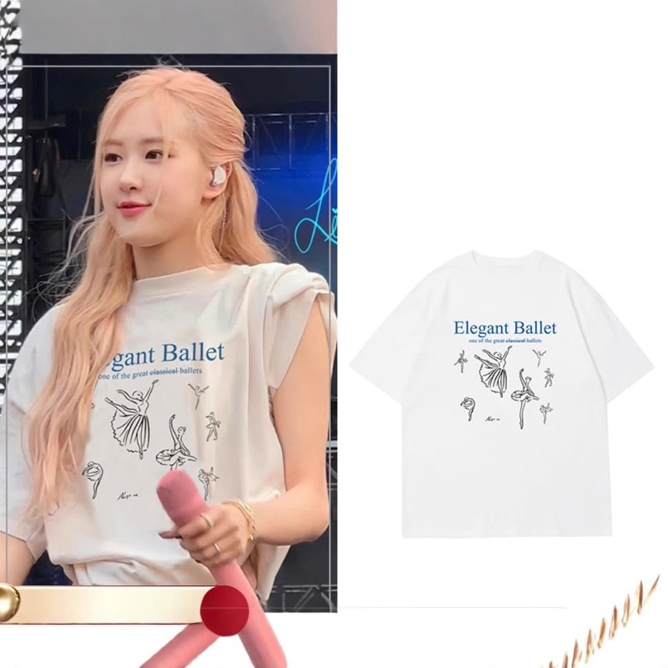 Korean Girl Group Rose Multi-Star Style Dancer Ballet-Style Short-Sleeve T-Shirt Oversized Women's Korean-Style Loose Top