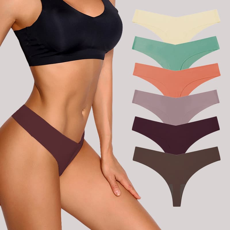 European and American Low-Rise Ice Silk Bare-Skin Seamless Cotton Crotch Breathable Plus Size T-Shaped Panties Women's Sexy One-Piece Panties