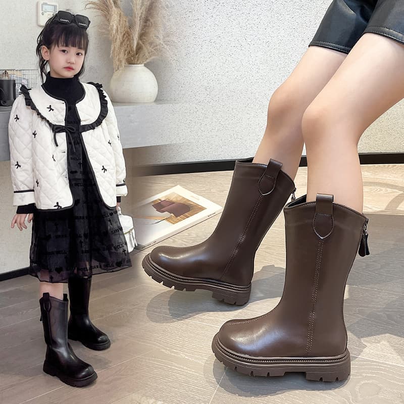 Girls' boots spring and autumn boots children's boots 2025 new single boots little girl catwalk high boots princess