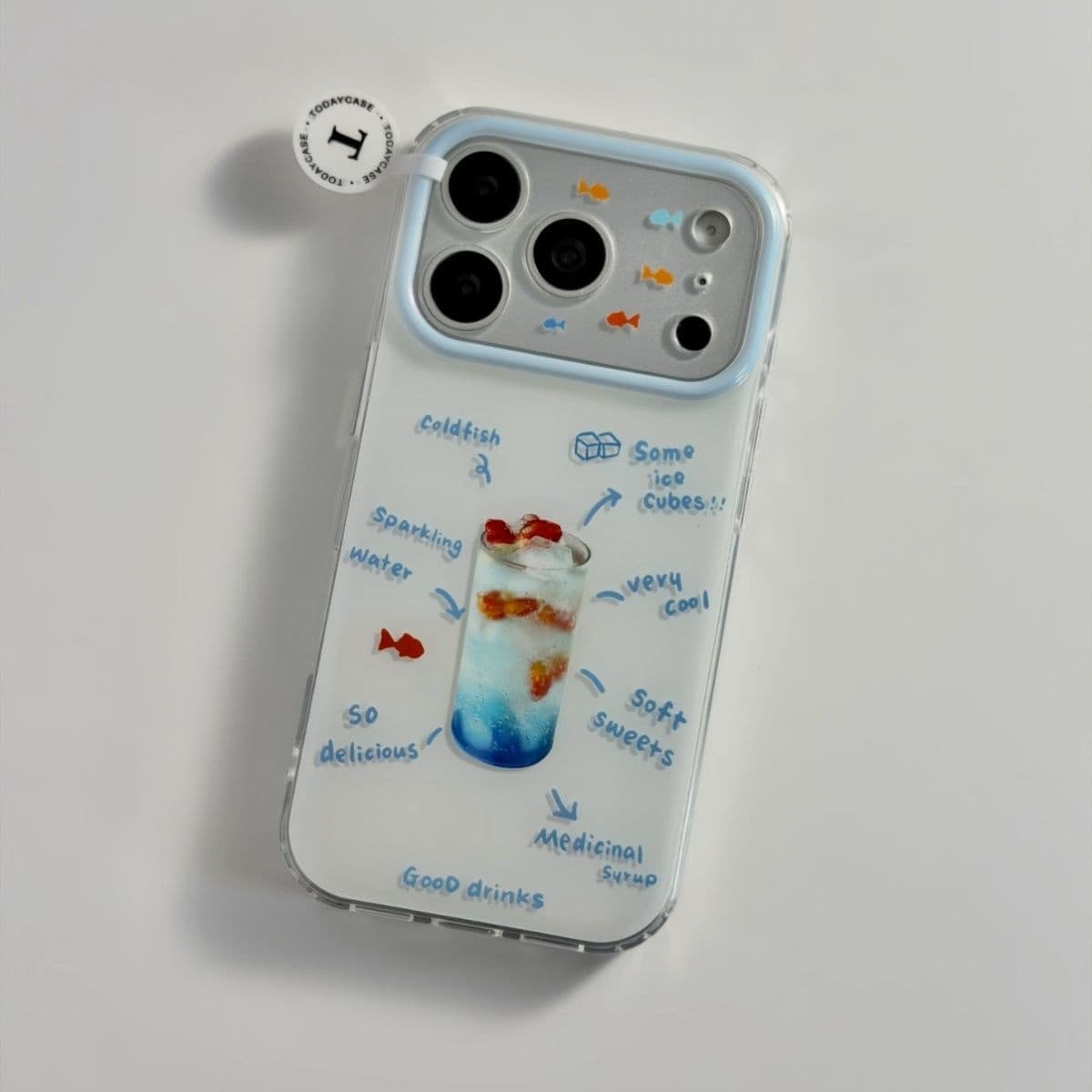 Summer ice drink fish English light blue lens frame suitable for Apple 17 mobile phone case fresh iPhone16 realm case