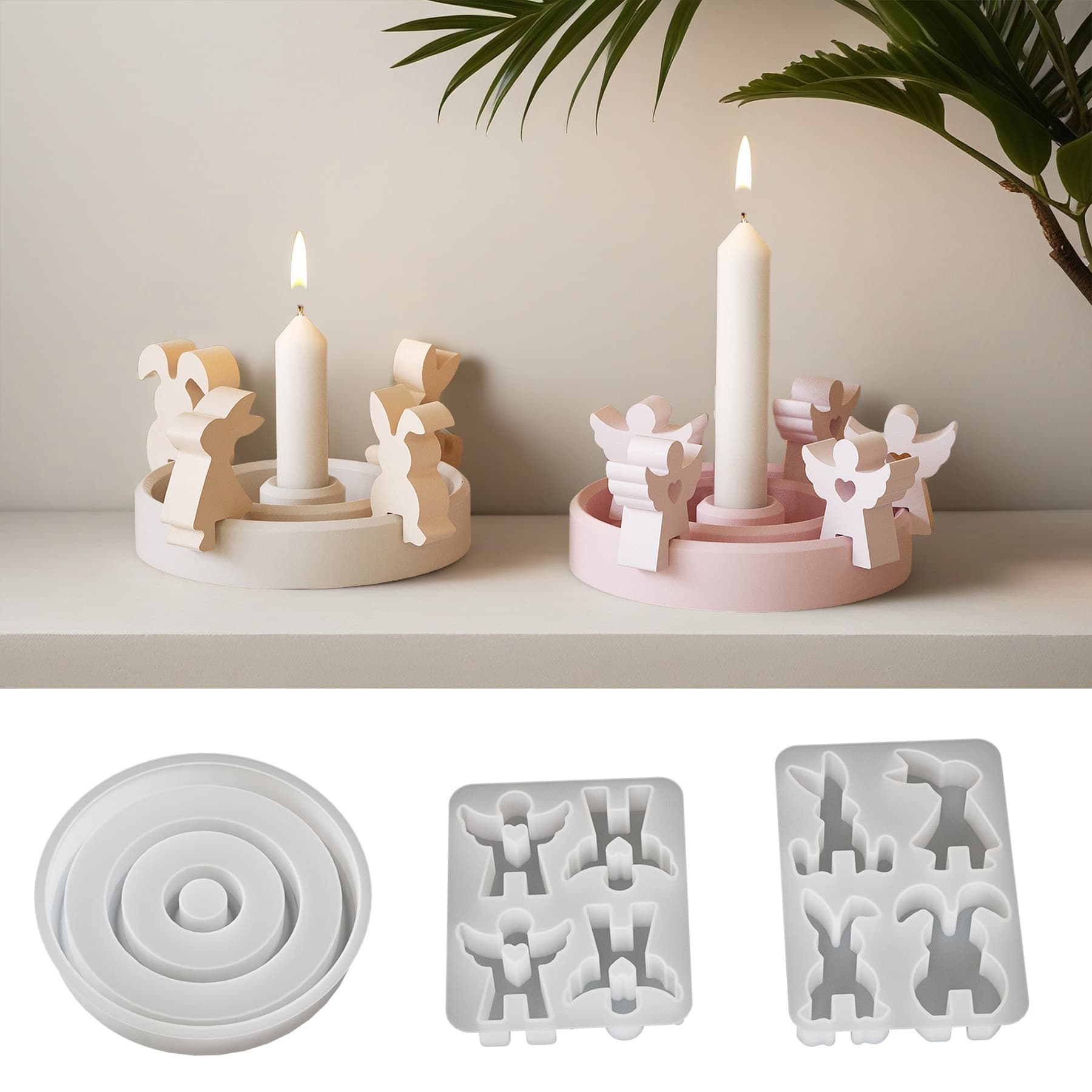 Zongbo Silicone Easter 4-Cavity Rabbit Insert Mold DIY Plaster Angel Candle Holder Silicone Mold