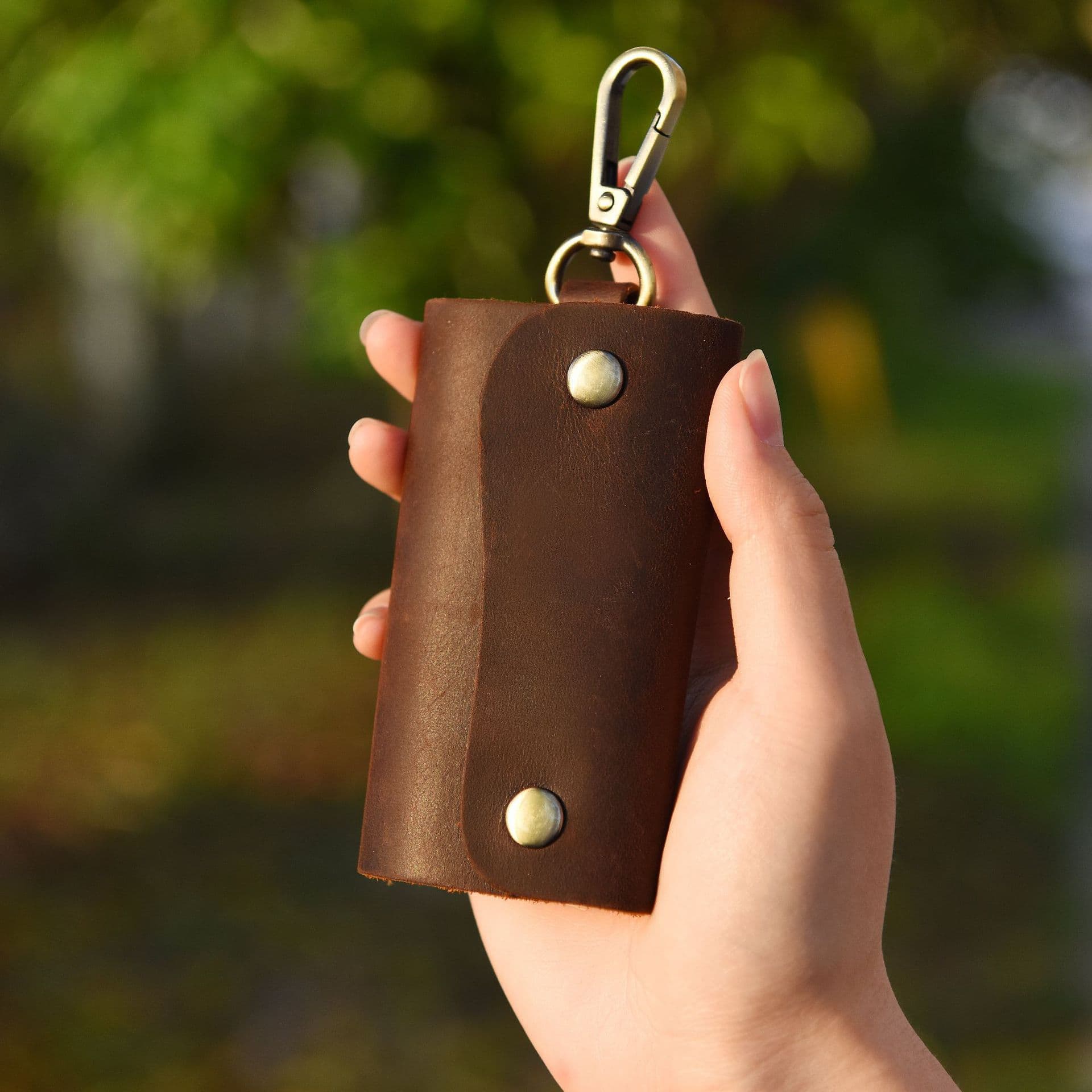 Cross-Border Men's and Women's Genuine Leather Keychain Mini Crazy Horse Leather Lock Key Bag Top Layer Cowhide Waist Hanging Key Case