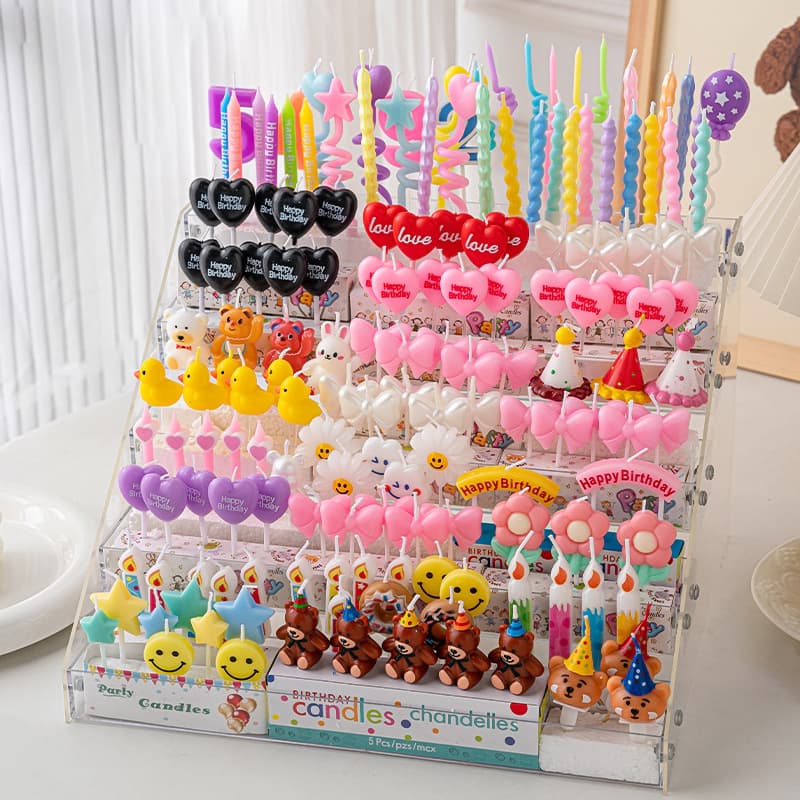 Ins Style Cartoon Birthday Cake Decoration Candle Flower Parka Hat Bear Smiley Love Children Birthday Candle