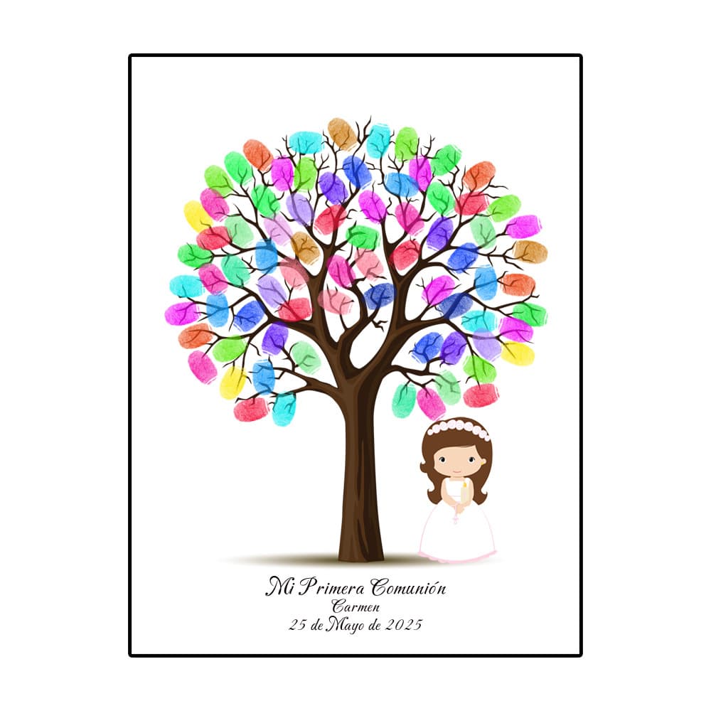 Custom Name Date Spanish First Communion Fingerprint DIY Sign-In Canvas HK131