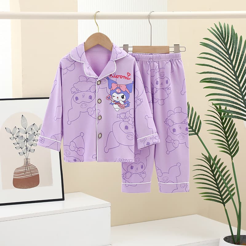 Spring/Autumn Children's 100% Cotton Loose Fit Pajama Set, Cartoon Cardigan for Boys and Girls