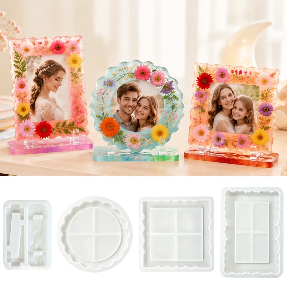 Popular Water Ripple Interlocking Photo Frame Phone Stand Epoxy Mold DIY Desktop Decoration Silicone Mold