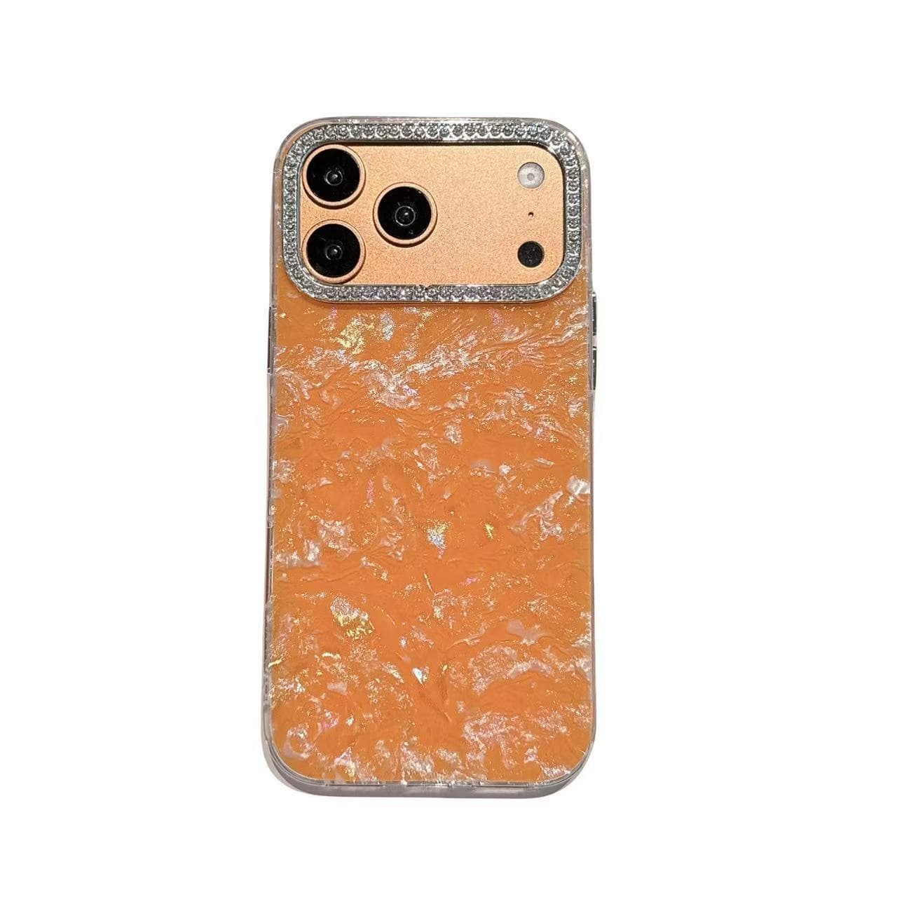 Shell Pattern Rhinestone Case for iPhone 17 Pro, Glitter Diamond Camera Marble Pattern for iPhone 16, iPhone 15