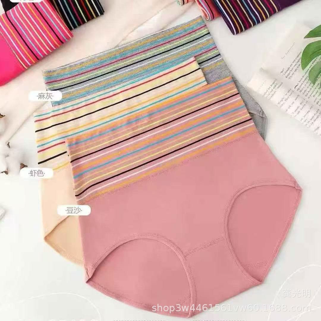 Manxianjiao 9914 High-Waist Panties for Women, Cotton Tummy Control Striped Women's Triangle Panties, Butt Lifting Women's Underwear Triangle Panties