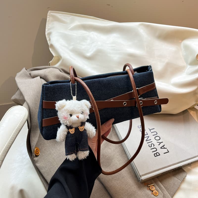 New fashionable women's shoulder small square bag summer design denim splicing small bag fashionable temperament armpit bag for women