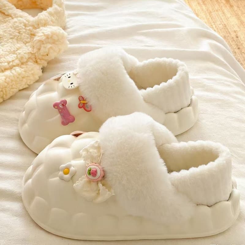 Super warm and removable clogs for girls, heart-toe cotton shoes for women, essential warm women's cotton shoes for home in winter