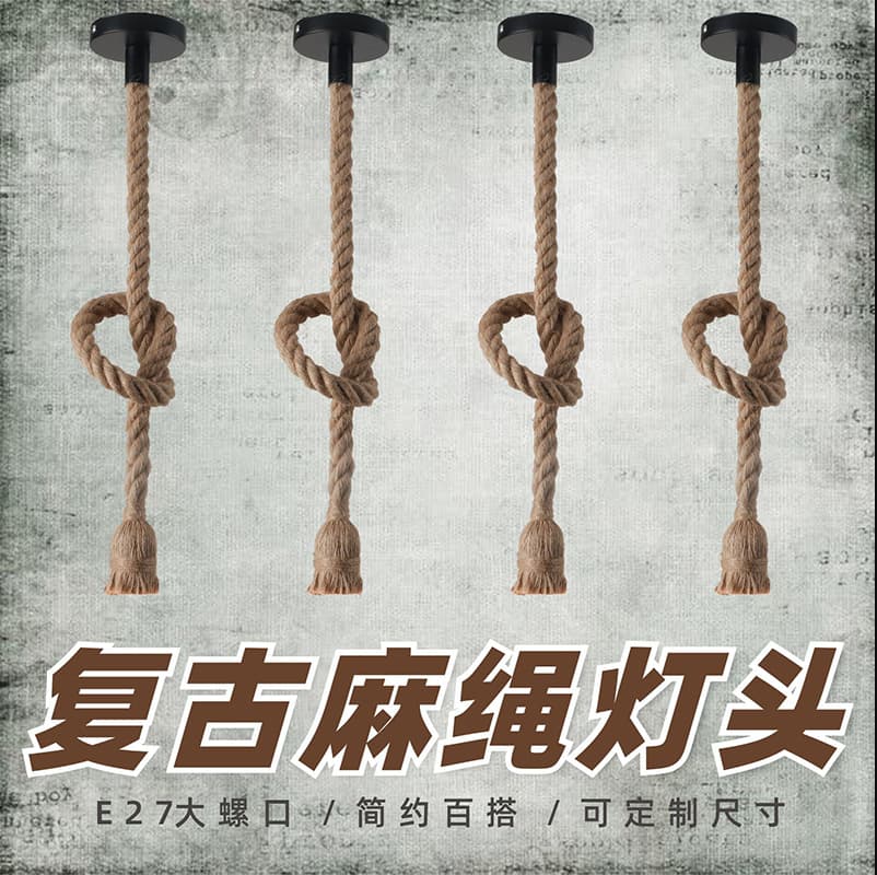 American Country Retro Rope Pendant Light for Restaurant, Bar Counter, Cafe, Window Display Creative Single-Head E27 Screw Socket