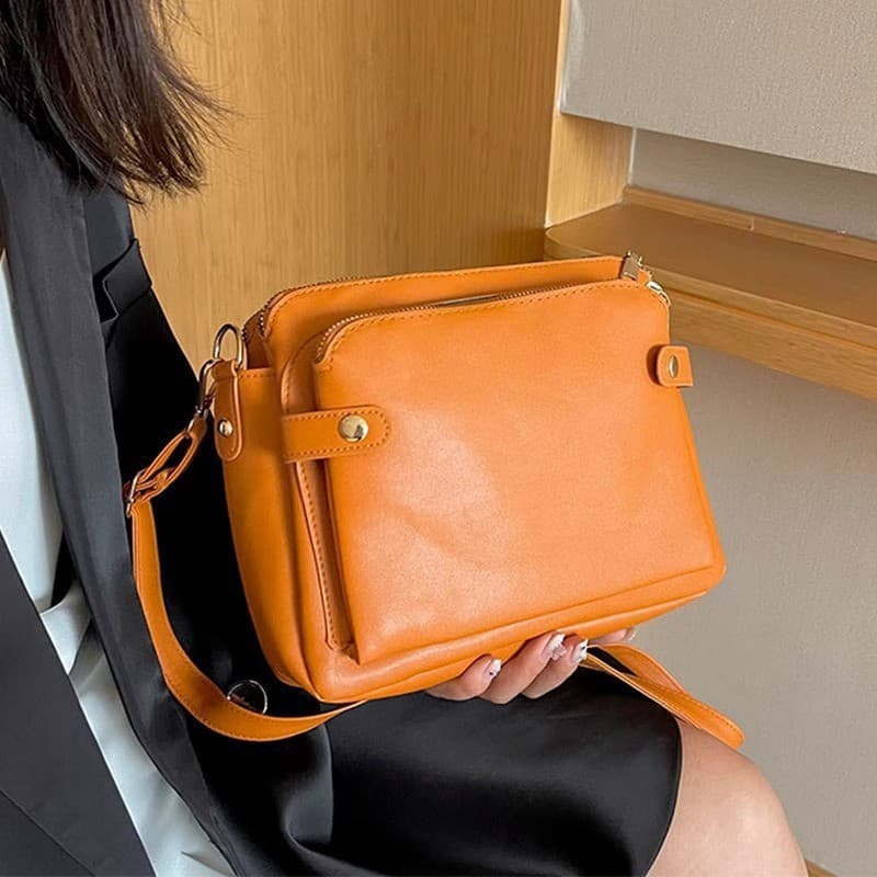 Cross-border Amazon Women's Vintage Three-Layer Leather Crossbody Bag Large Capacity