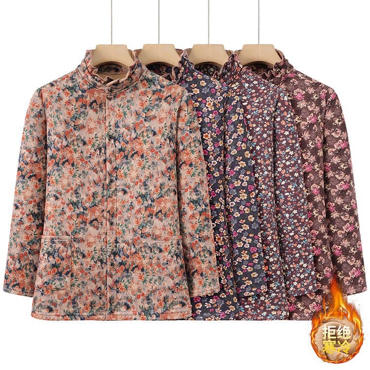 Middle-aged and elderly women's wool cardigan autumn clothes, winter warm top, plus size, front opening, base layer, mother's clothing