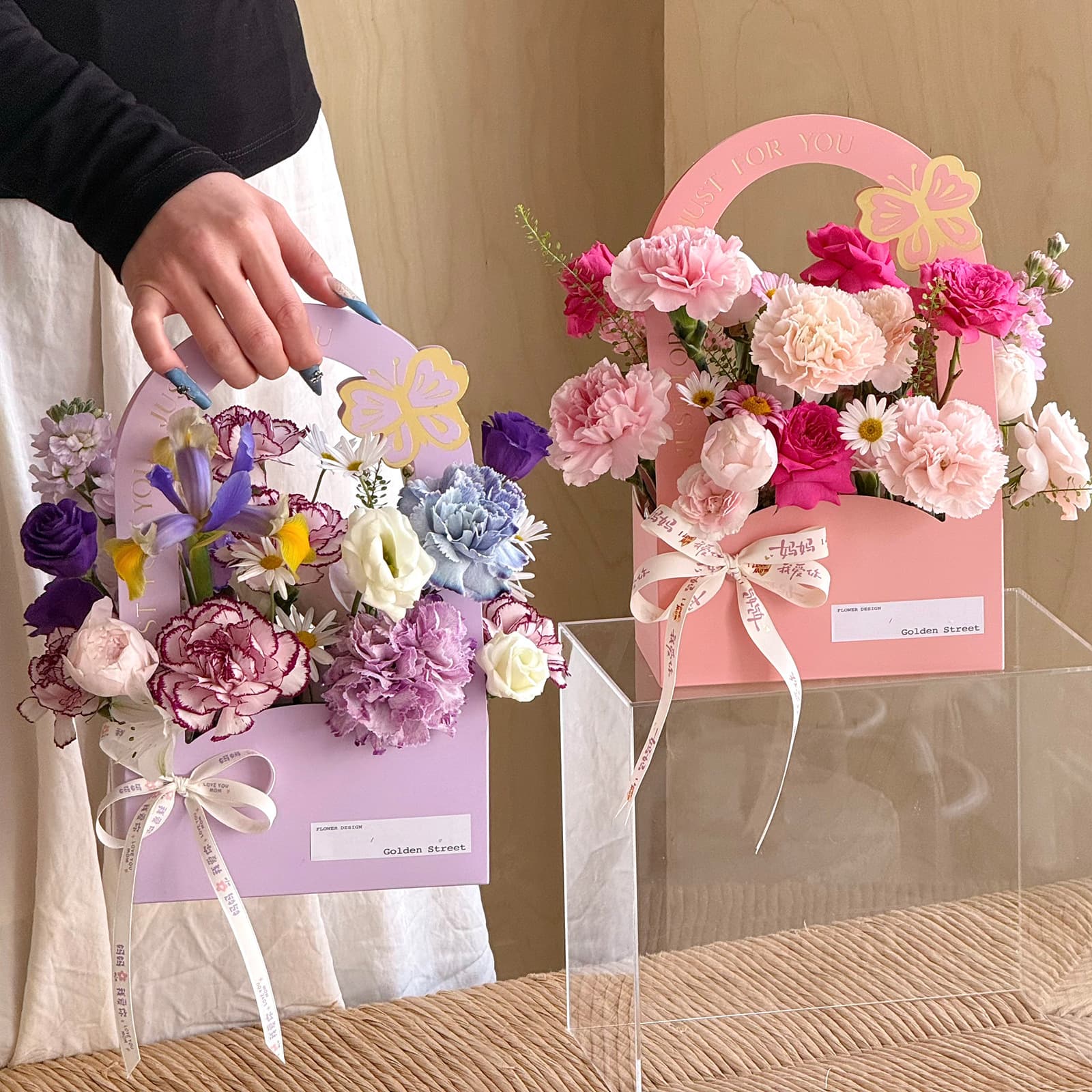 Handheld Flower Box Teacher's Day DIY Flower Arrangement Bag Handheld Flower Basket Paper Cross-Border Source Manufacturer Fresh Flower Handbag