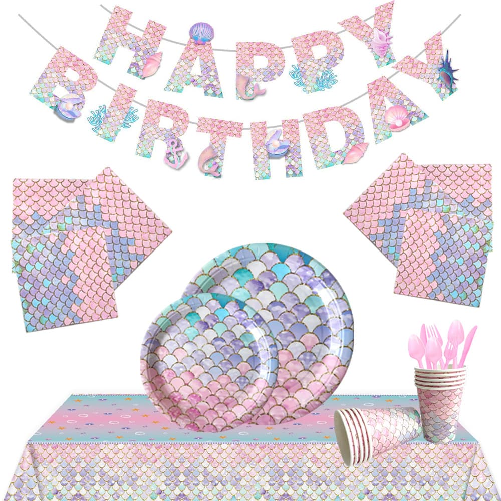 New Mermaid Scale Birthday Party Decoration Supplies Paper Cup Napkin Paper Plate Dinnerware Set