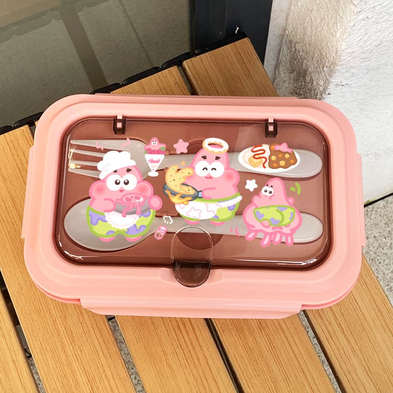 Cute Portable Lunch Box for Office Workers with Spoon and Fork, Original Student Microwave-Safe Food Container