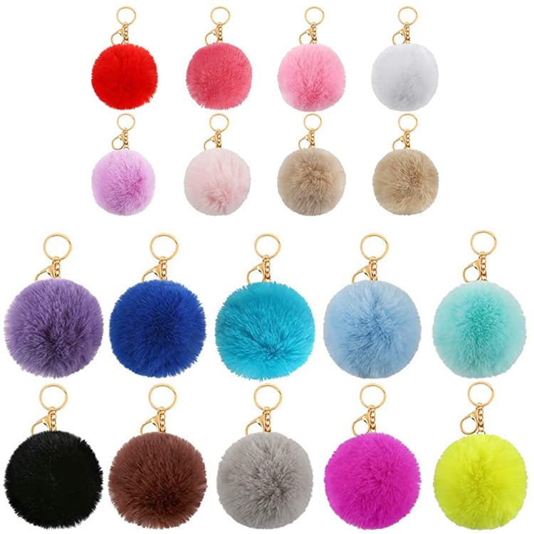18 pieces of imitation lazy rabbit fur ball keychain women's bag fluffy pom pom pendant artificial rabbit fur pom pom key ring accessories