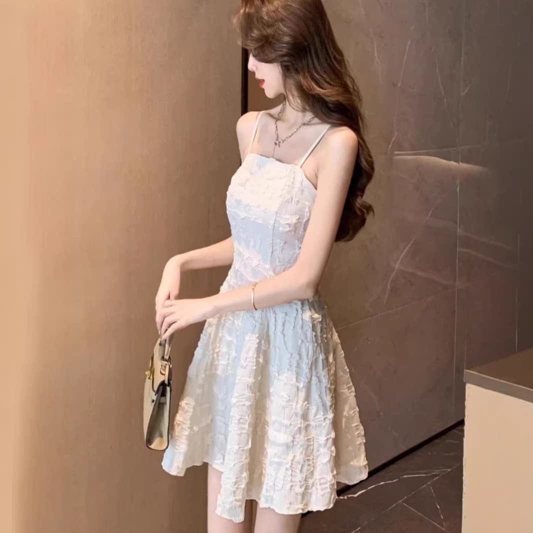 French Dress Birthday Party Dress, Elegant Waist-Cinching Camisole Dress Women's Summer Textured Strapless A-Line Short Dress