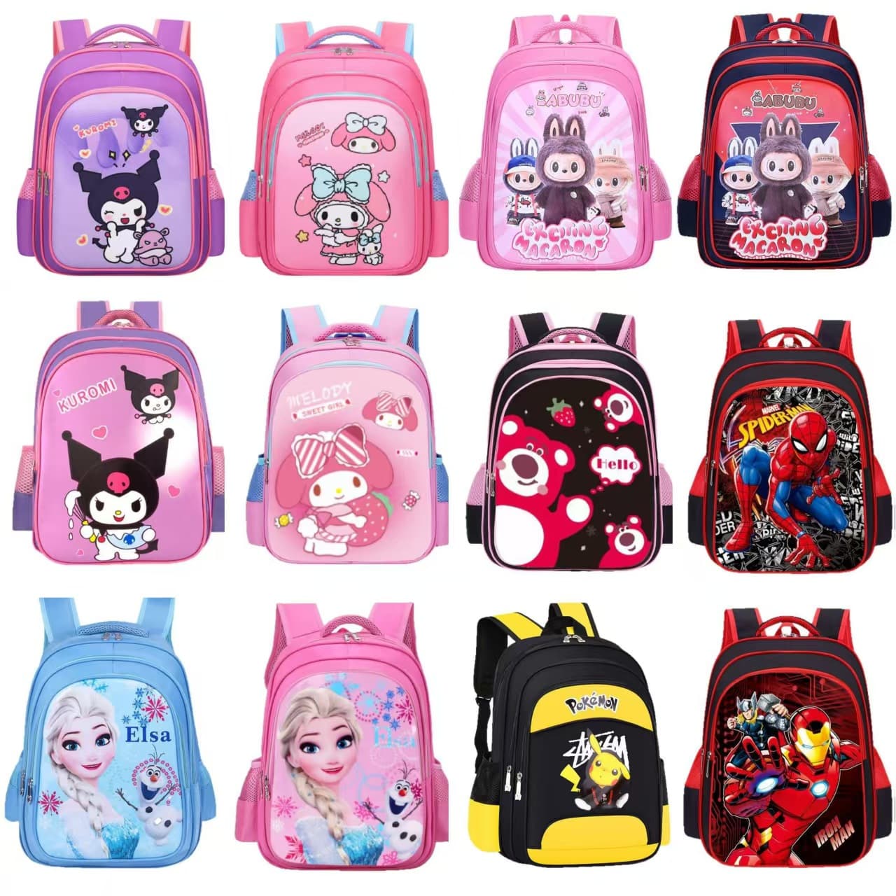 Cross-border Amazon Elementary School Backpack School Bag Kids Cartoon Large Capacity Double Shoulder Bag PU Flat Backpack
