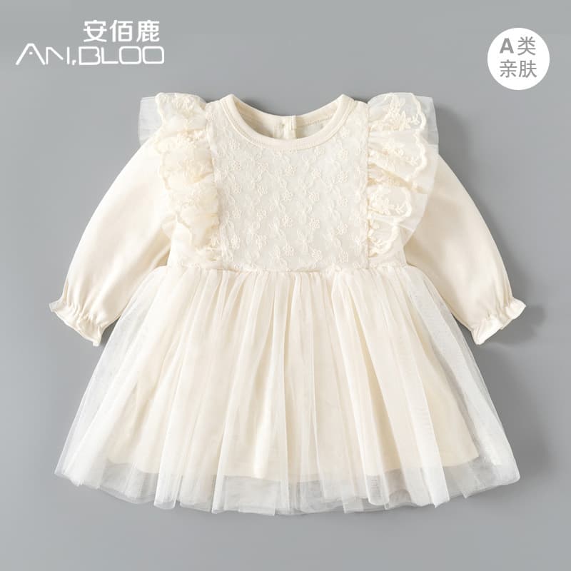 Baby dress spring and autumn baby girl's 100-day banquet princess dress long-sleeved mesh puffy first birthday dress