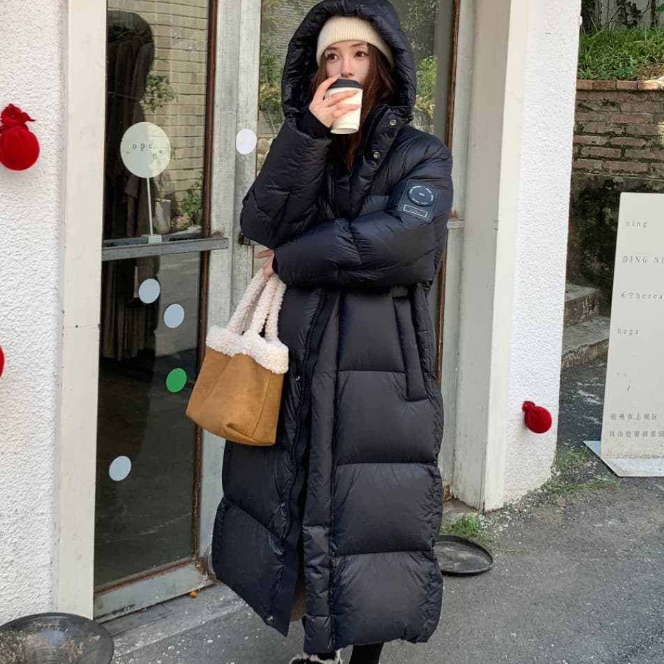New national standard padded coat for women long winter 2025 new style over-knee loose couples thickened outerwear black gold white duck down