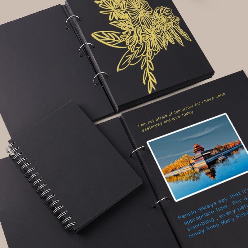 Loose-leaf Removable Photo Album A4 Black Paper Notebook 16K Hand-drawn Black Inner Pages DIY Ring-bound A5 Photo Album Memory Book