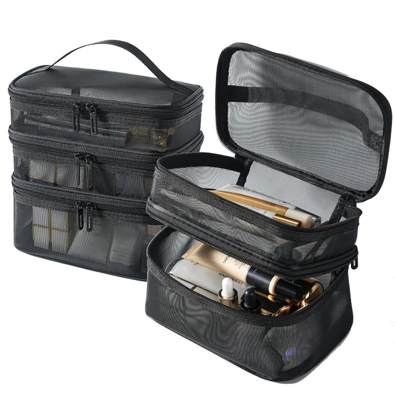 Mesh Cosmetic Bag Large Capacity Three-Layer Toiletry Bag Double-Layer Storage Bag Travel Mesh Bag Tool Organizer Portable