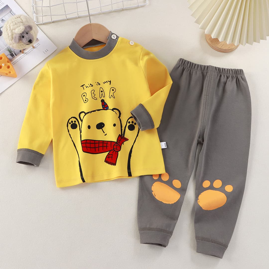 Kids' Autumn Thermal Underwear Set Baby Pajamas Cotton Long-Sleeve Top and Pants for Boys and Girls Loungewear Wholesale