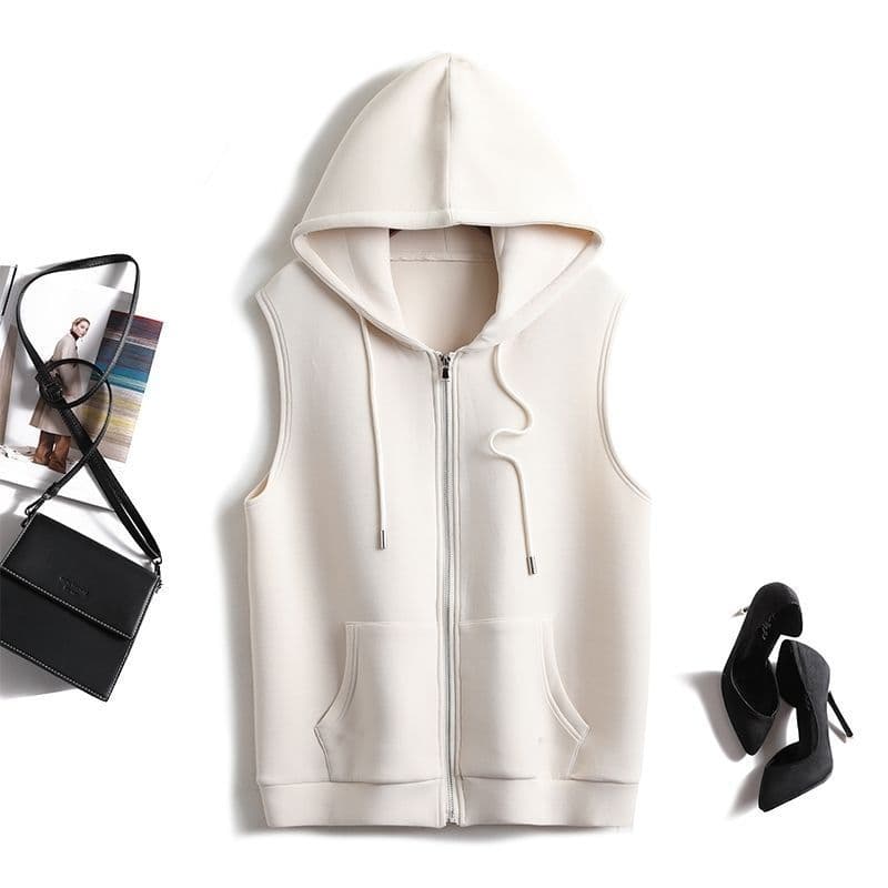 Simple Zip Vest Hoodie 2026 Color Autumn Versatile Sleeveless Cardigan Casual Hooded Coat Black